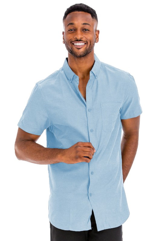 Men's Casual Short Sleeve Solid Button-Down Shirt Sky Blue