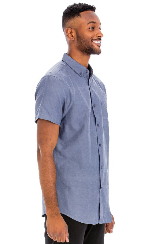 Men's Casual Short Sleeve Solid Button-Down Shirt