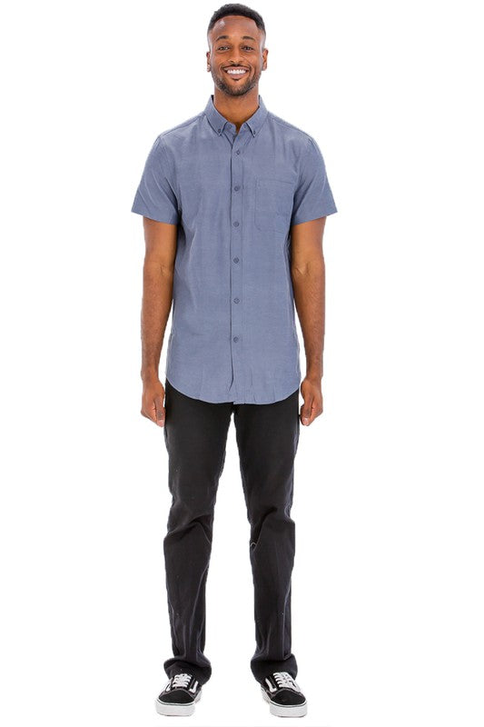 Men's Casual Short Sleeve Solid Button-Down Shirt