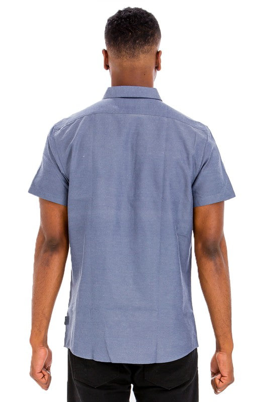 Men's Casual Short Sleeve Solid Button-Down Shirt