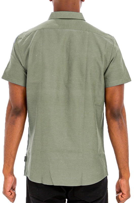 Men's Casual Short Sleeve Solid Button-Down Shirt