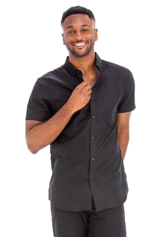 Men's Casual Short Sleeve Solid Button-Down Shirt Black