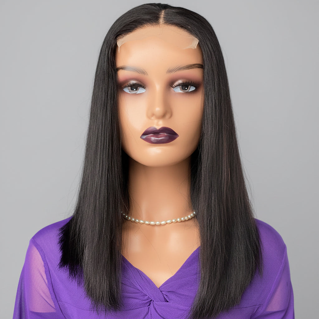 Double Drawn Bone Straight Human Hair Wig – 16 Inch, Heat-Dyeable