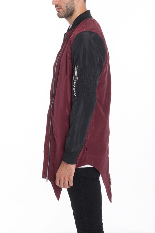 Men's Fish Tail Bomber Jacket Burgandy M