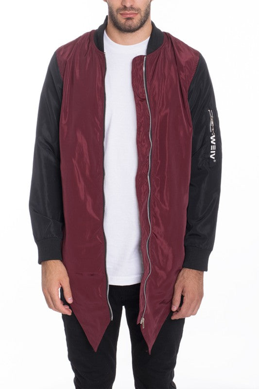 Men's Fish Tail Bomber Jacket Burgandy
