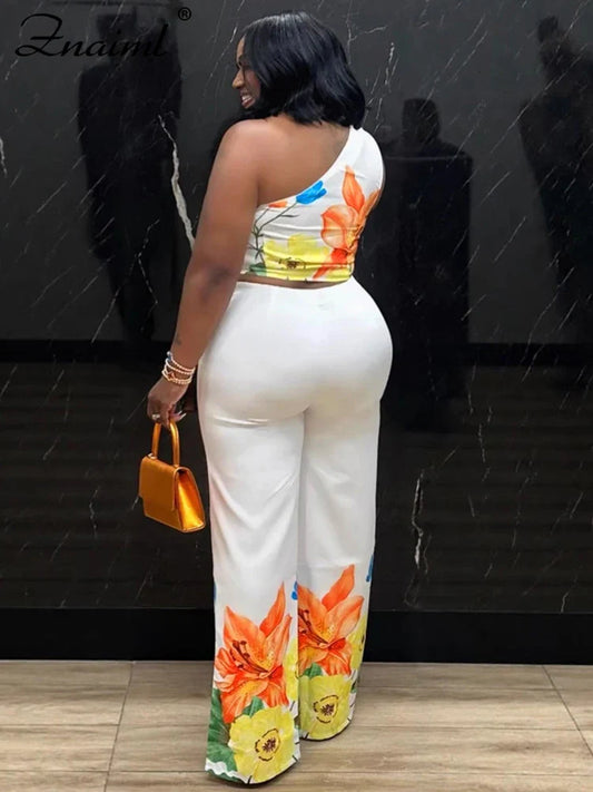 Znaiml Flower Print 2-Piece Pant Set