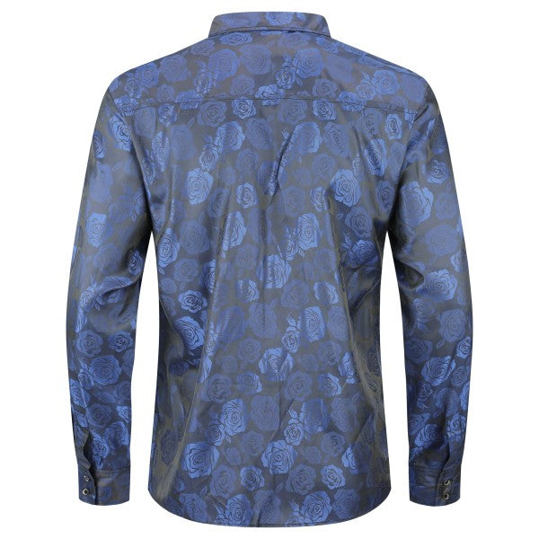 Men's Rose Jacquard Long Sleeve Shirt | Slim Fit Floral Button-Down Dress Shirt