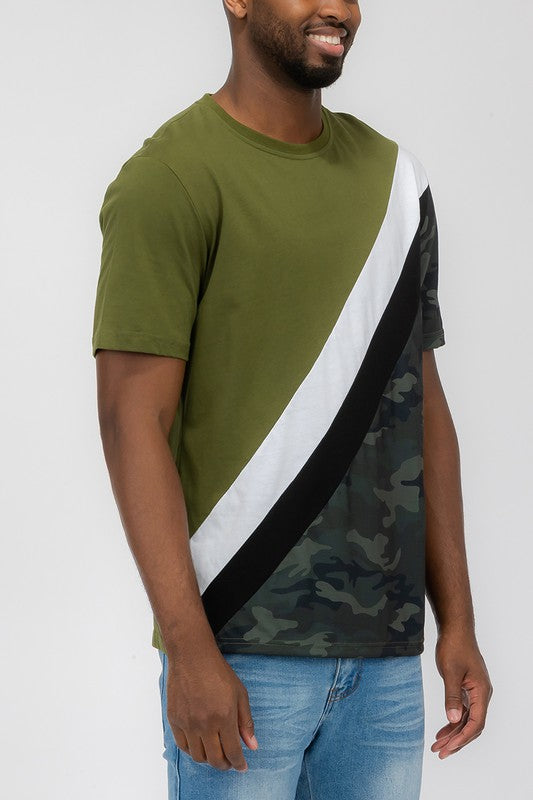 Men's Short Sleeve Camo Color Block T-Shirt