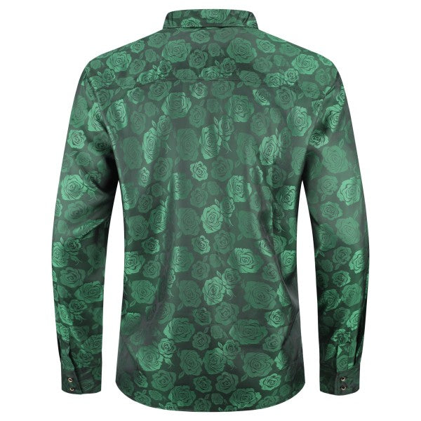 Men's Rose Jacquard Long Sleeve Shirt | Slim Fit Floral Button-Down Dress Shirt