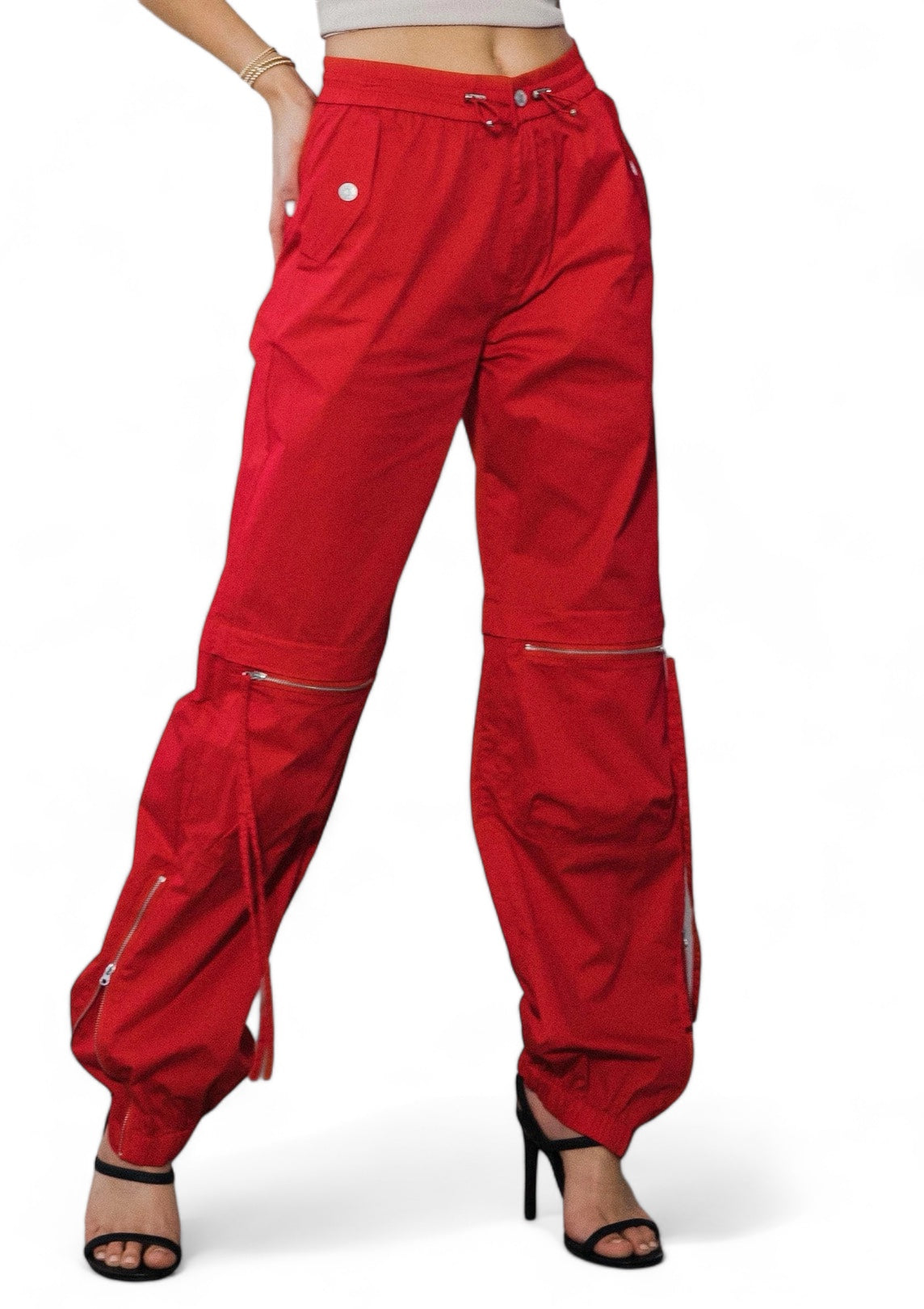 Women's Baggy Cargo Pants – Elastic Waist, Drawstring & Zip Pockets