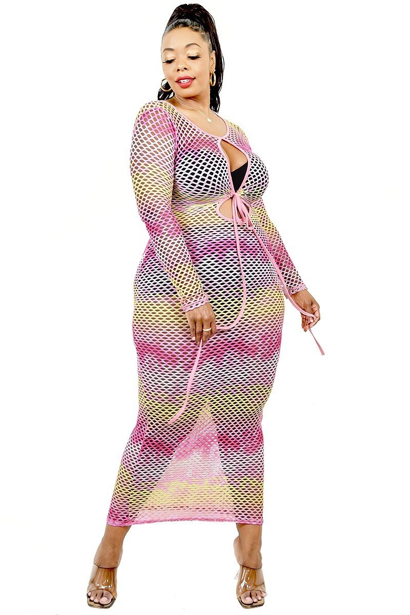Aura Maxi Dress — Gradient Fishnet Overlay 1XL