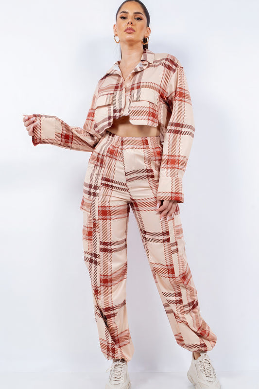 Cropped Shirt & Cargo Pants Set L