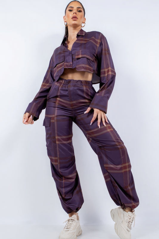 Cropped Shirt & Cargo Pants Set L