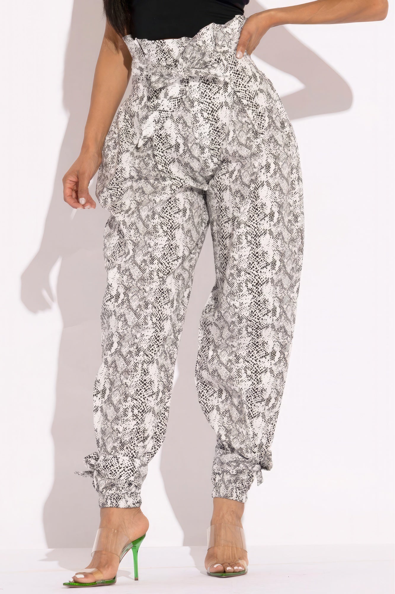 Grey Snake Skin Print Paper Bag Cargo Pants - High Waisted & Edgy L