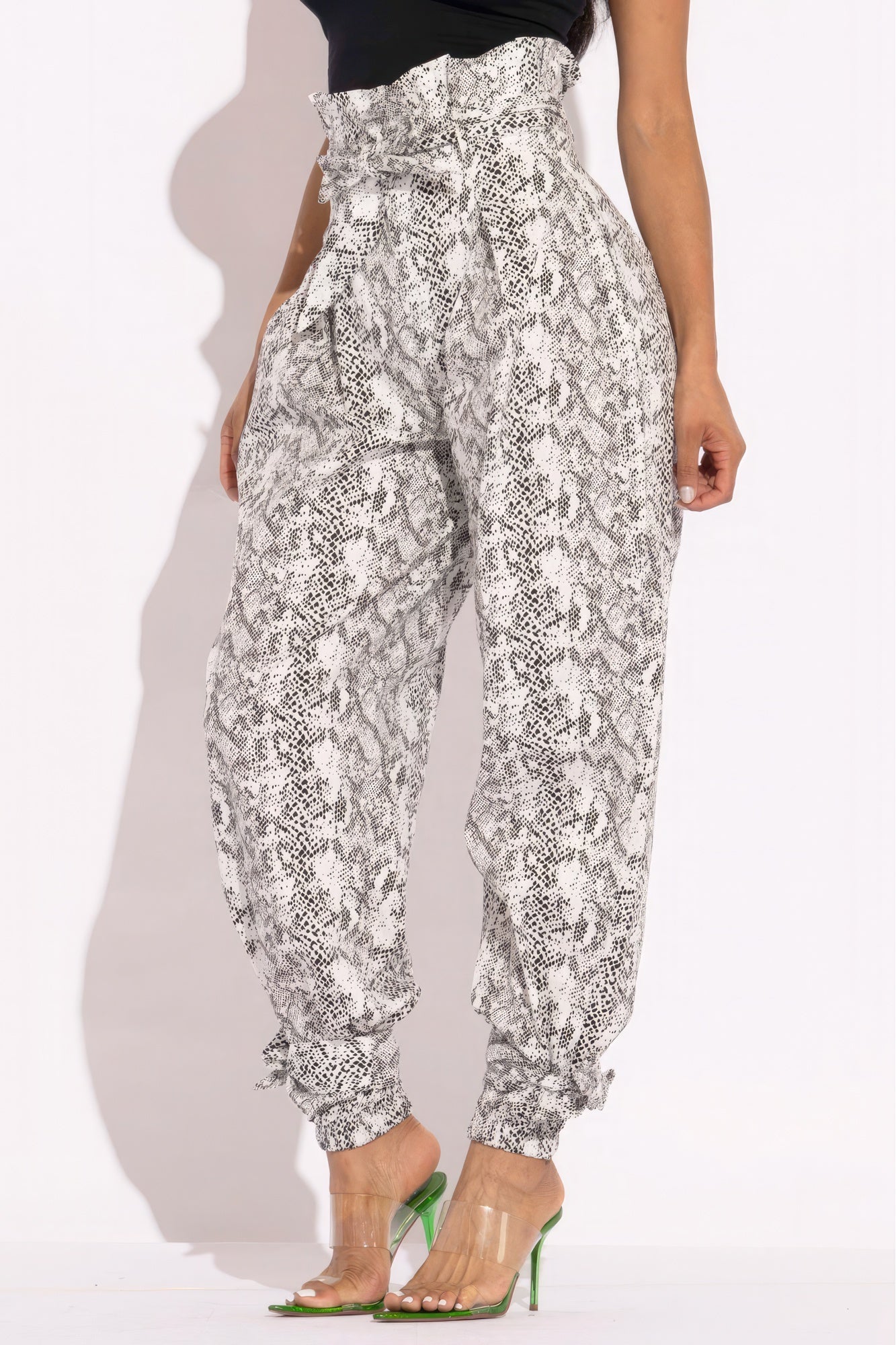 Grey Snake Skin Print Paper Bag Cargo Pants - High Waisted & Edgy