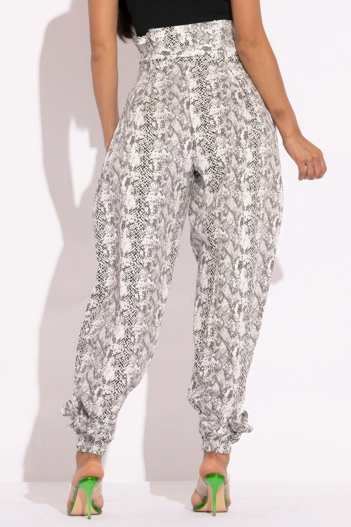 Grey Snake Skin Print Paper Bag Cargo Pants - High Waisted & Edgy