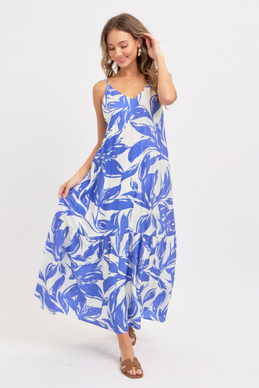 Strapless Floral Maxi Dress – Scoop-Back Tie Detail Flowy Dress S