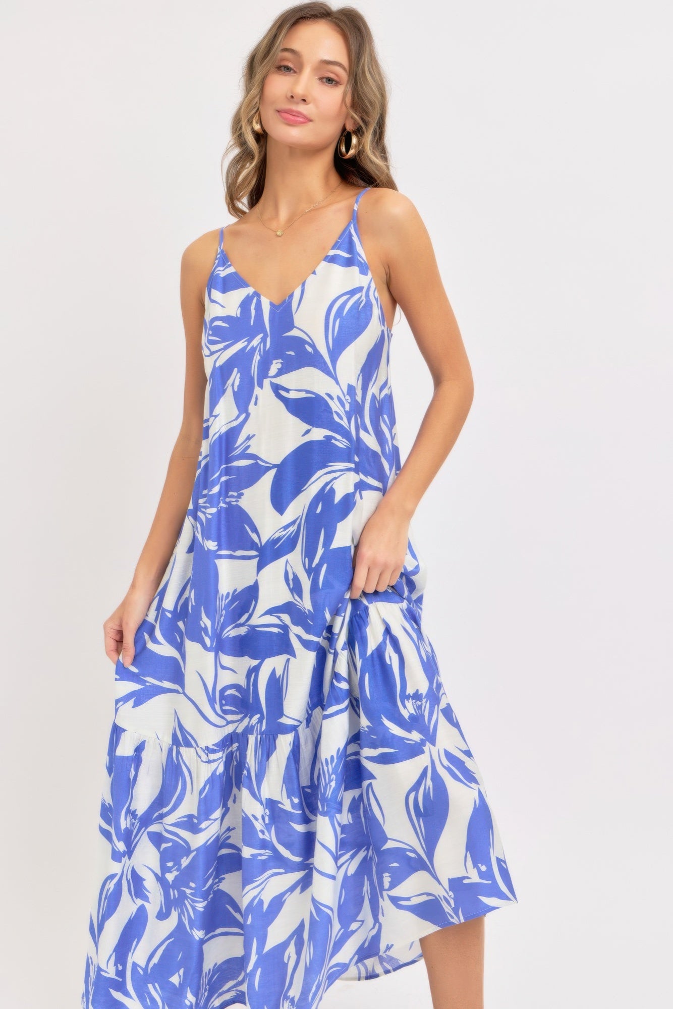 Strapless Floral Maxi Dress – Scoop-Back Tie Detail Flowy Dress