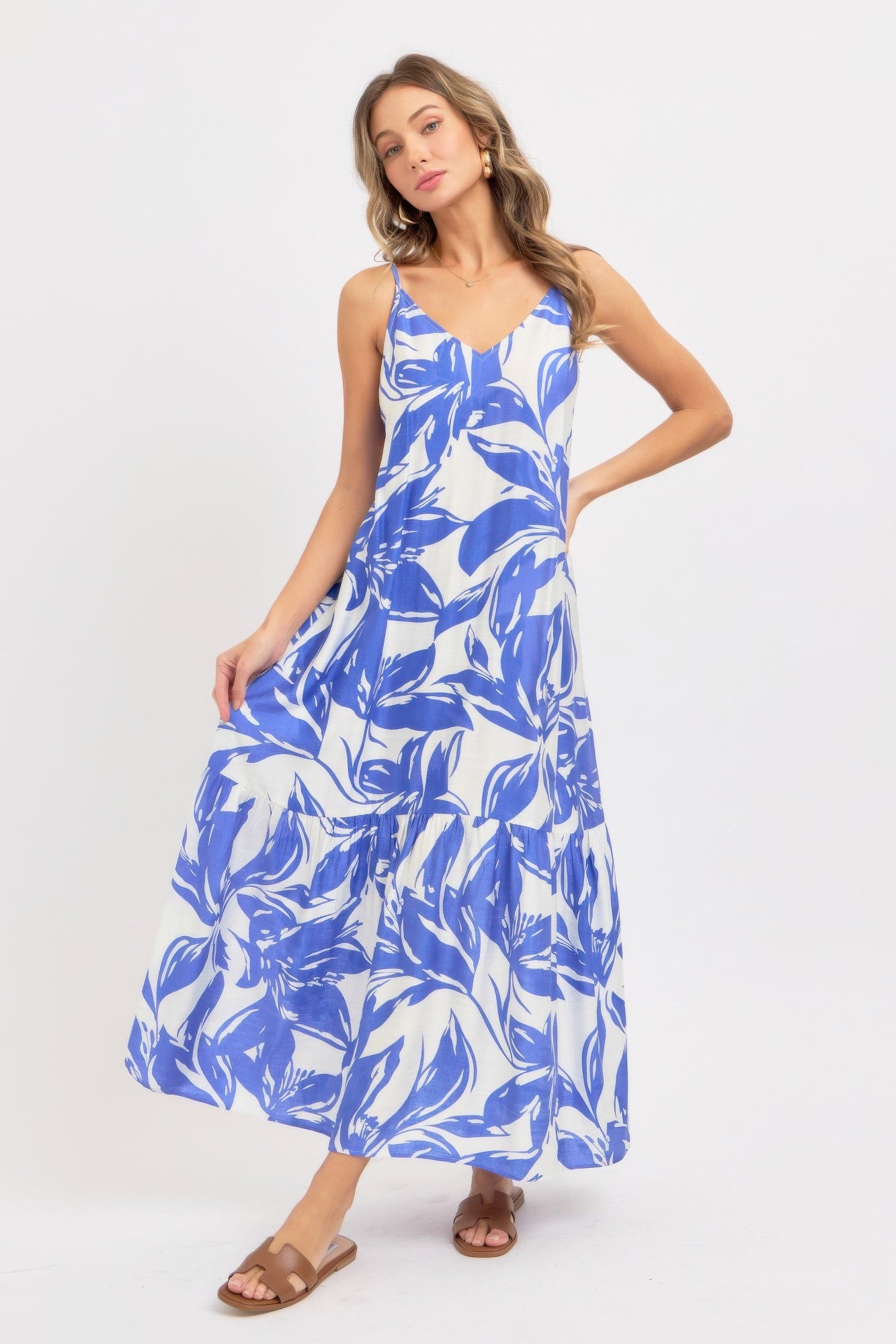 Strapless Floral Maxi Dress – Scoop-Back Tie Detail Flowy Dress