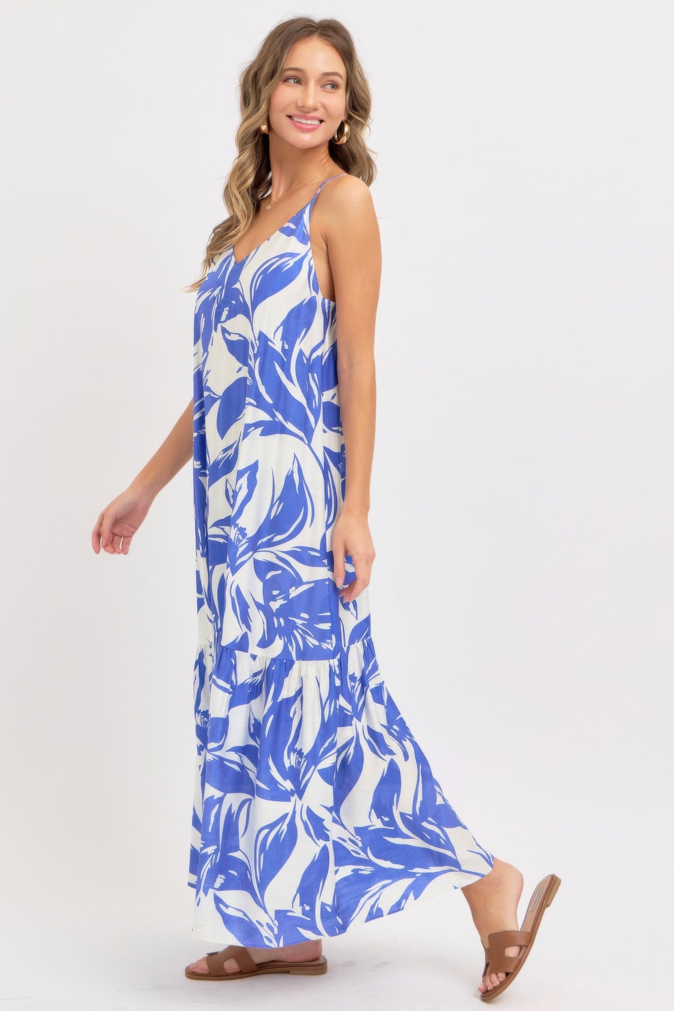 Strapless Floral Maxi Dress – Scoop-Back Tie Detail Flowy Dress