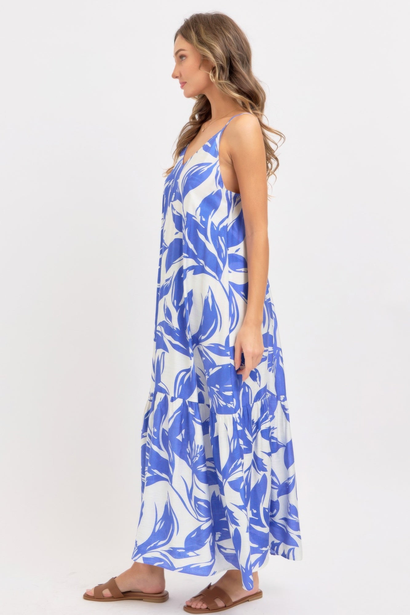 Strapless Floral Maxi Dress – Scoop-Back Tie Detail Flowy Dress L