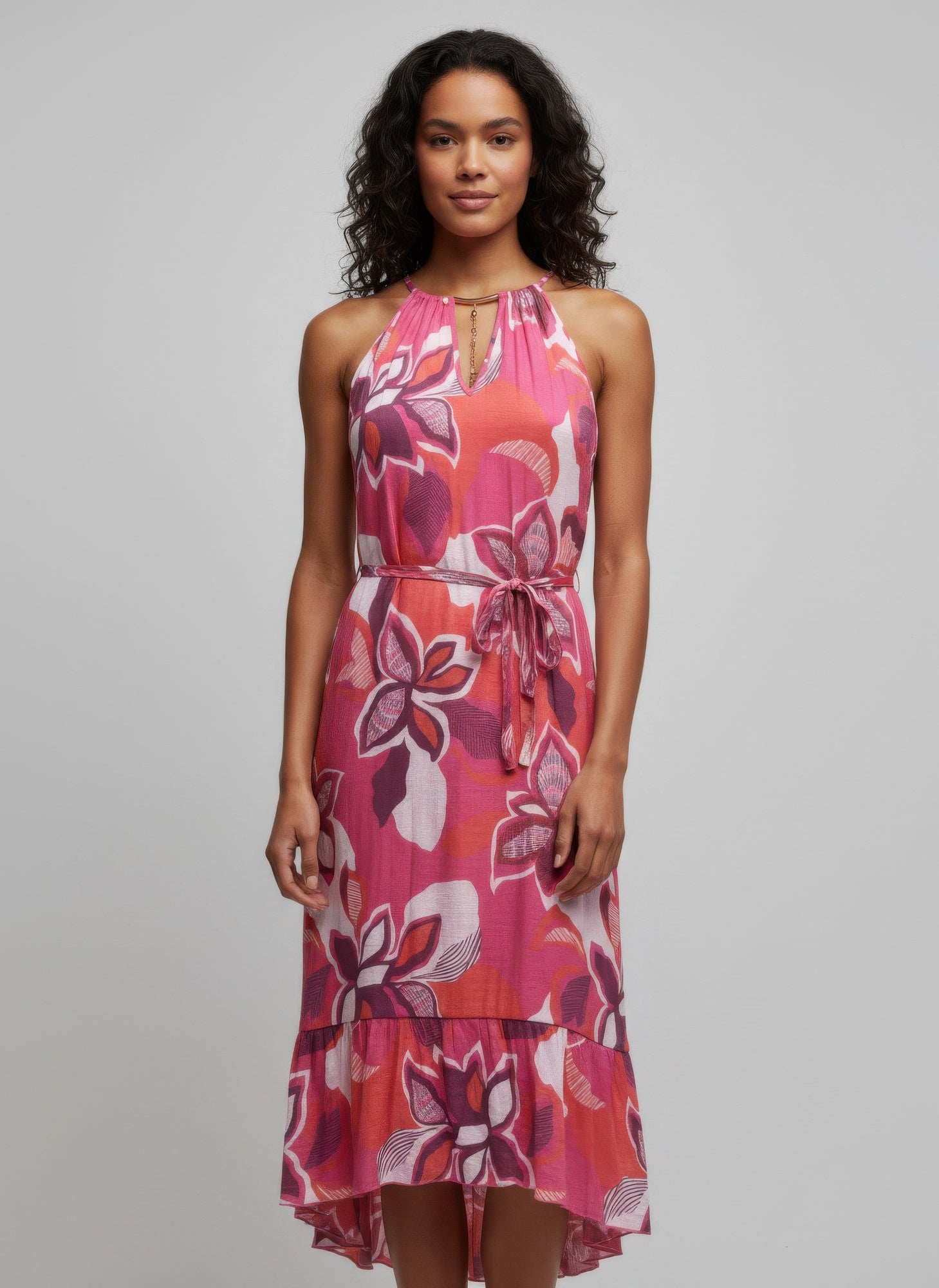 Mlle Gabrielle Floral Midi Dress | Pink Combo