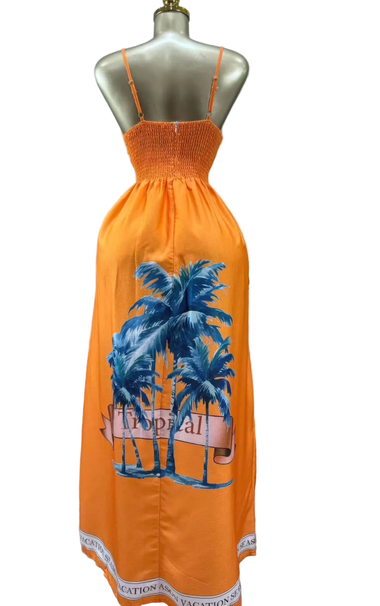 The Kingston Palms – Tropical Palm Print Spaghetti Strap Maxi Dress