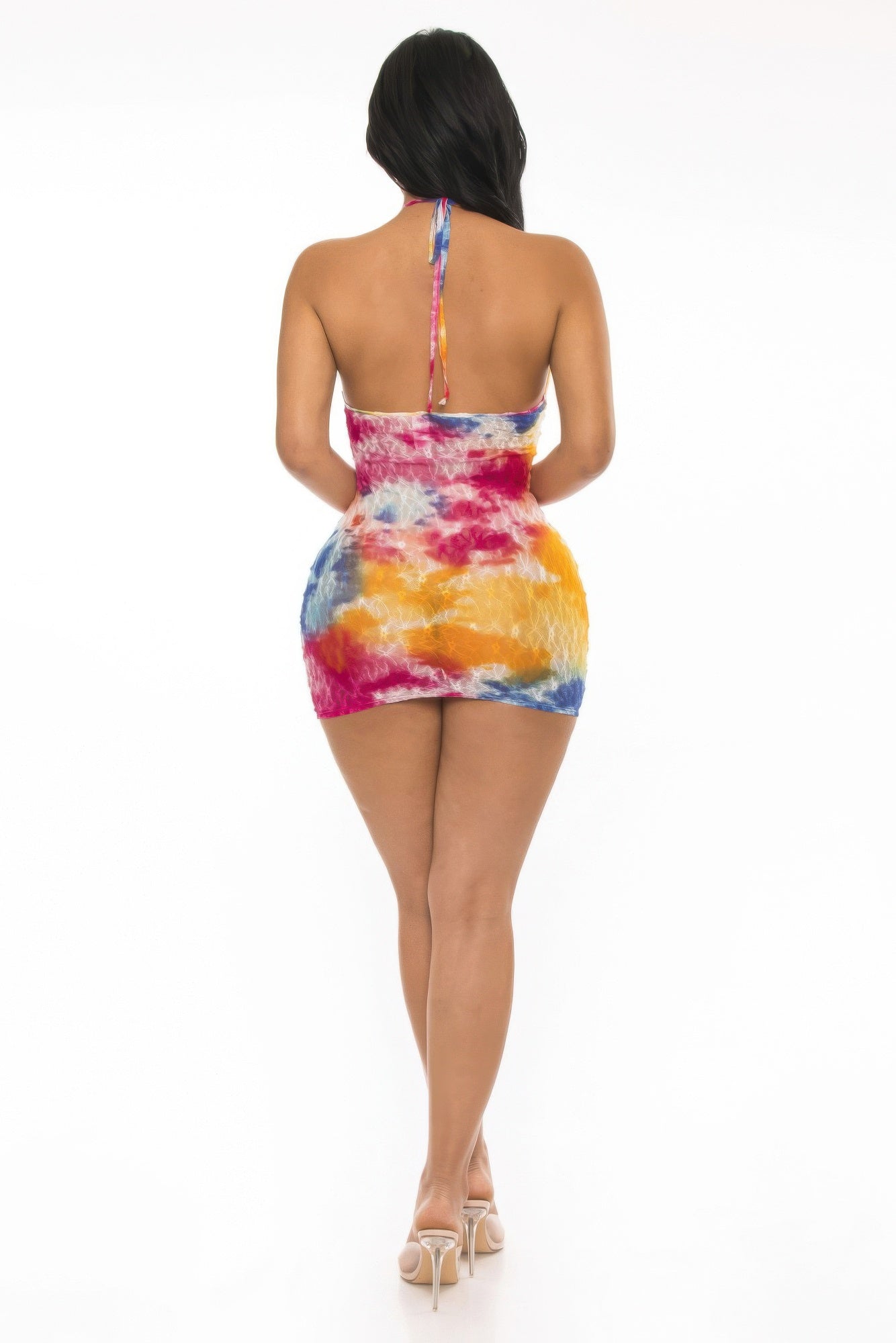 Multi-Color Tie-Dye Lace Mini Cover-Up Dress