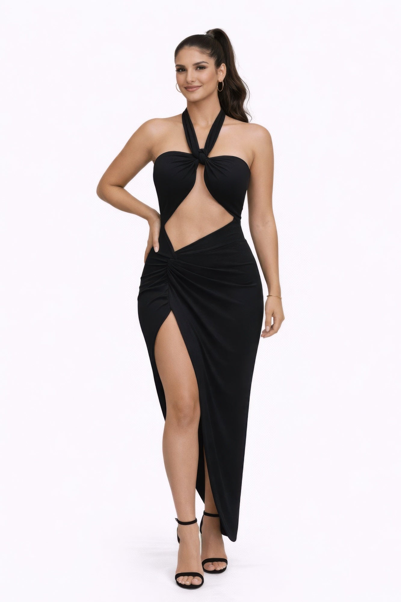 Éclipse Versa Multiway Cutout Maxi Dress | Waist Cutout High Slit Evening & Resort Dress S Black