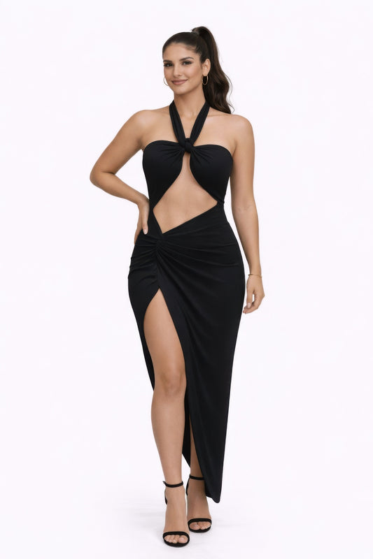 Éclipse Versa Multiway Cutout Maxi Dress | Waist Cutout High Slit Evening & Resort Dress S Black