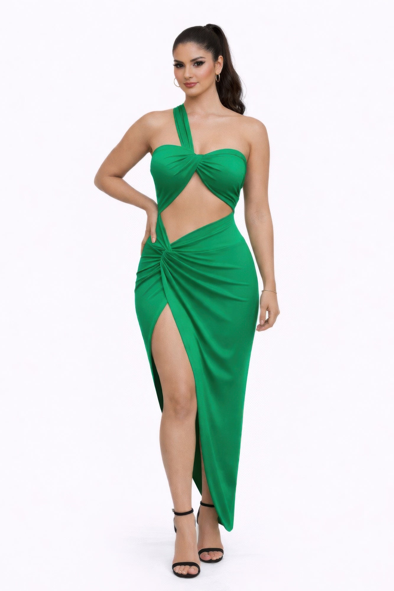 Éclipse Versa Multiway Cutout Maxi Dress | Waist Cutout High Slit Evening & Resort Dress – Green