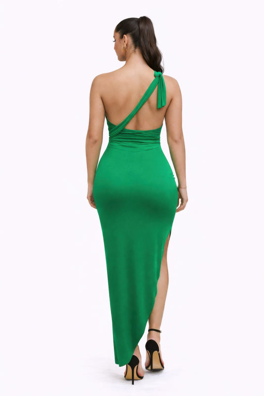 Éclipse Versa Multiway Cutout Maxi Dress | Waist Cutout High Slit Evening & Resort Dress – Green M