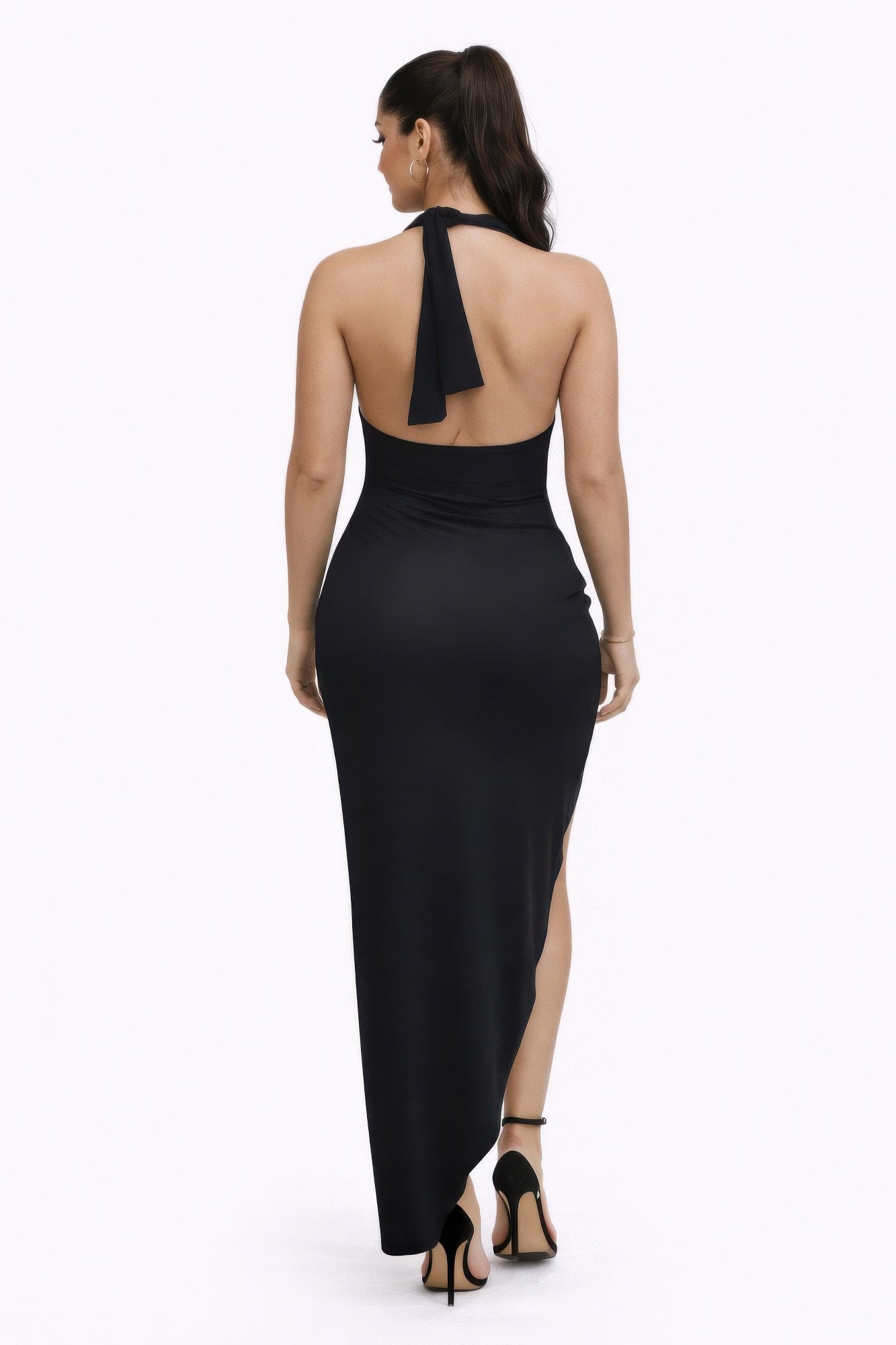 Éclipse Versa Multiway Cutout Maxi Dress | Waist Cutout High Slit Evening & Resort Dress L Black