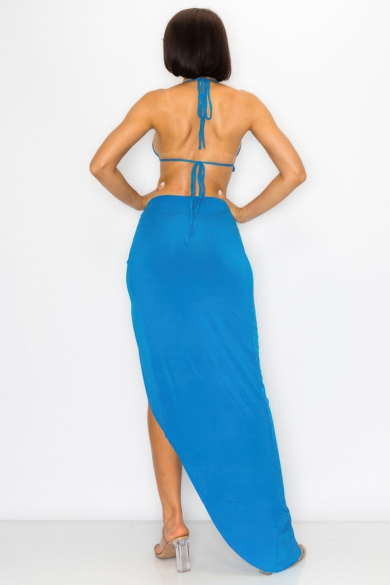 2-Piece Modal Bra Top and High-Slit Maxi Skirt Set | Coastal Blue