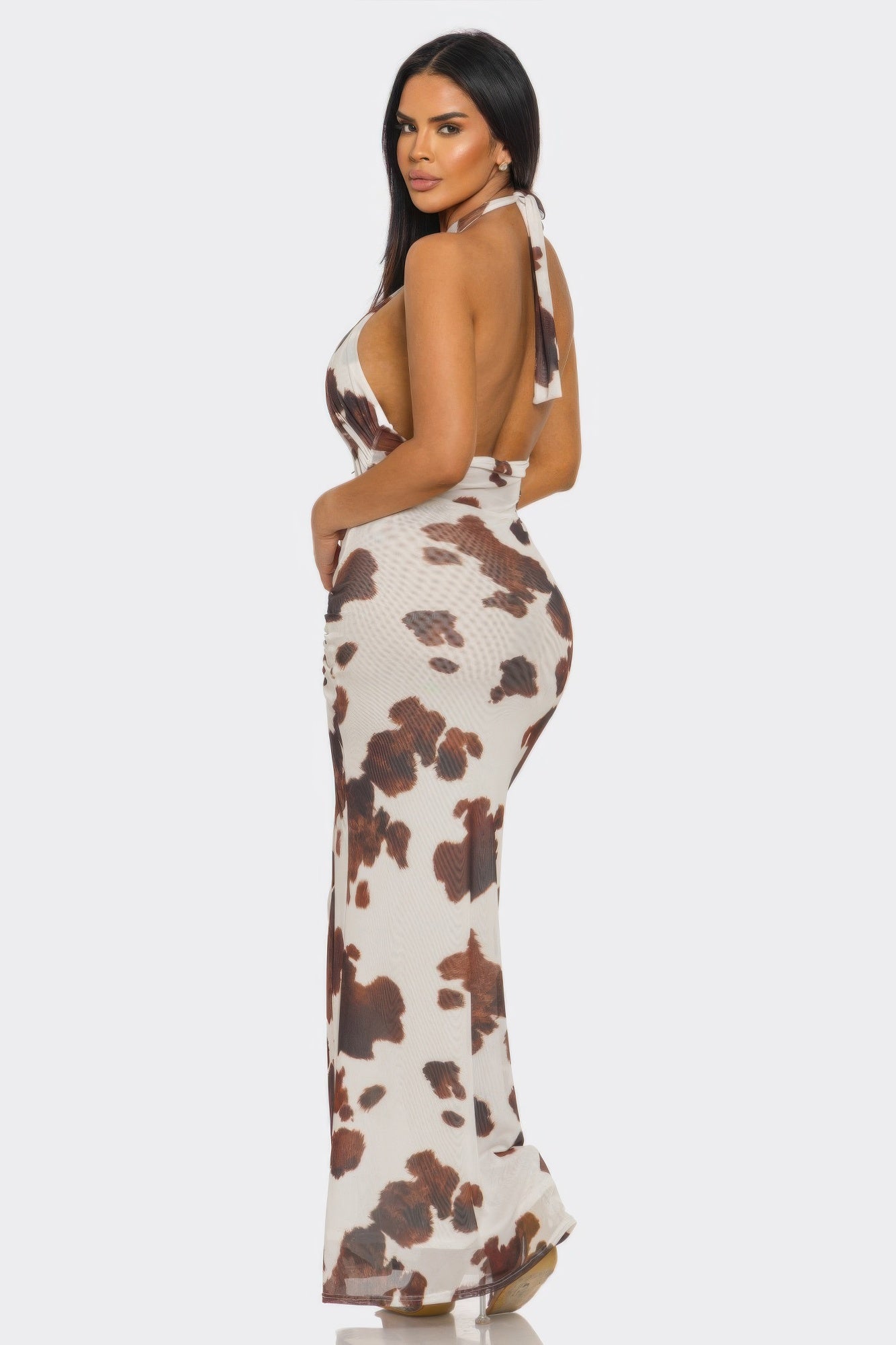 Women's Wild Heat Cutout Ribbed Stretch Cow Print Maxi Dress