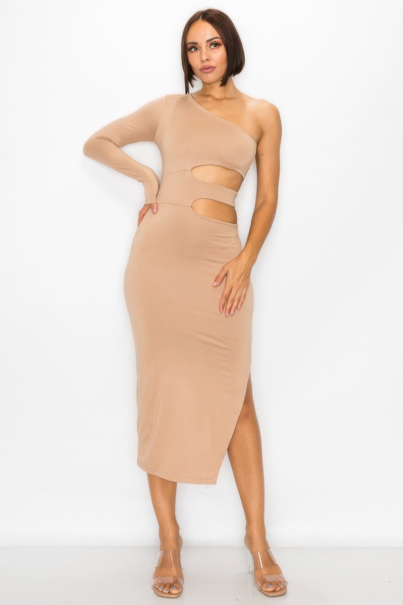 One Shoulder Maxi Dress With Waist Cut Out L