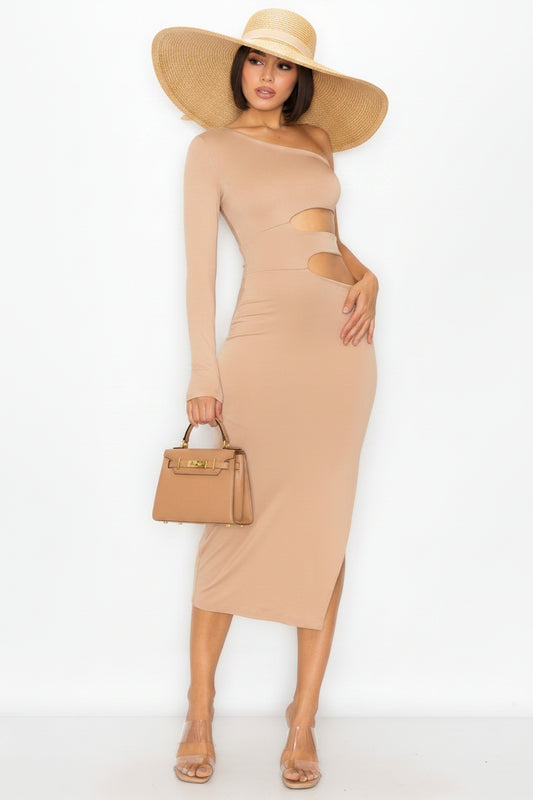 One Shoulder Maxi Dress With Waist Cut Out