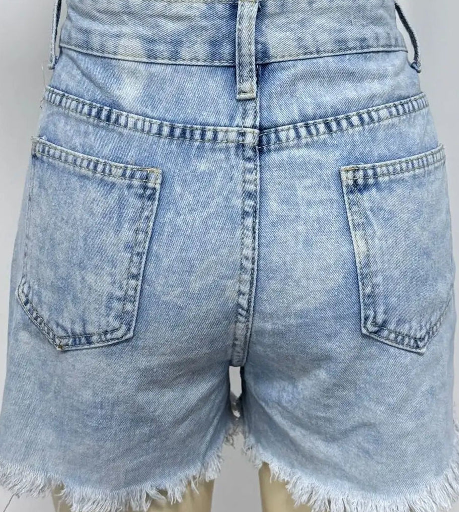 Ripped High-Waist Denim Shorts with Pockets