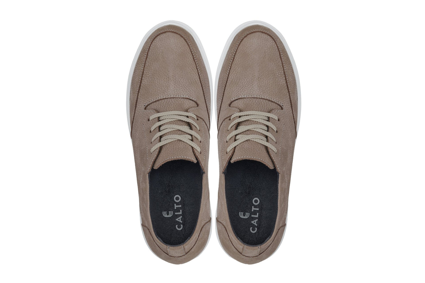 CALTO - J1770  - 3.2 Inches Taller (Khaki) - Casual Chunky Sole Boots – Soft Pebble Grain Nubuck Leather