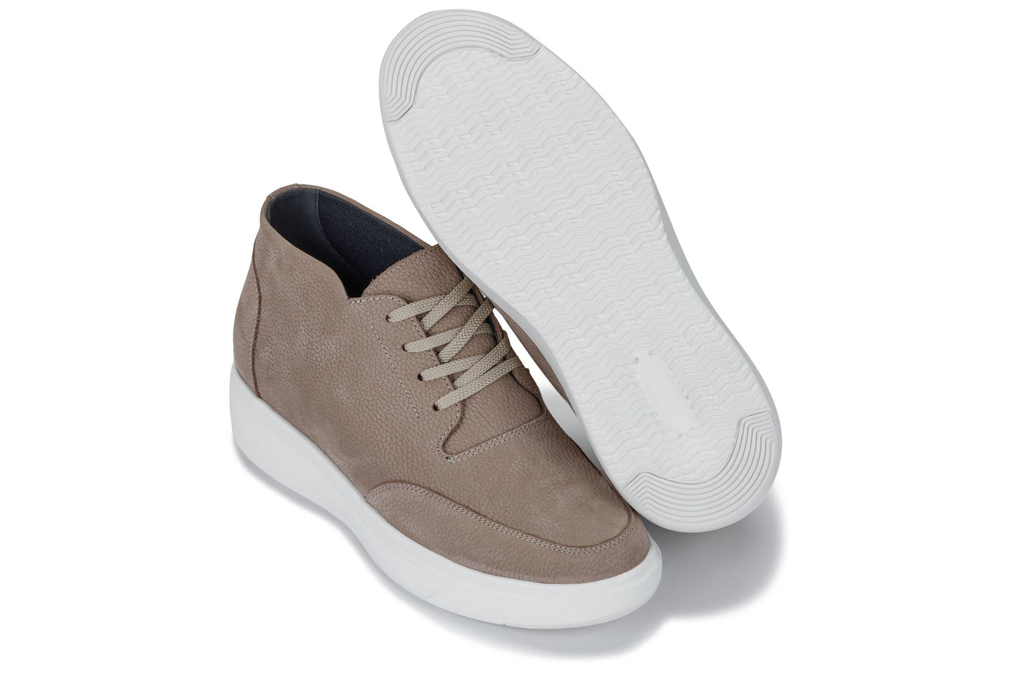 CALTO - J1770  - 3.2 Inches Taller (Khaki) - Casual Chunky Sole Boots – Soft Pebble Grain Nubuck Leather