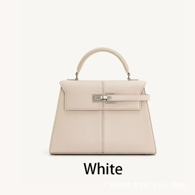 Trapezoidal Leather Shoulder Bag – Structured Luxury Crossbody Handbag White - Large size