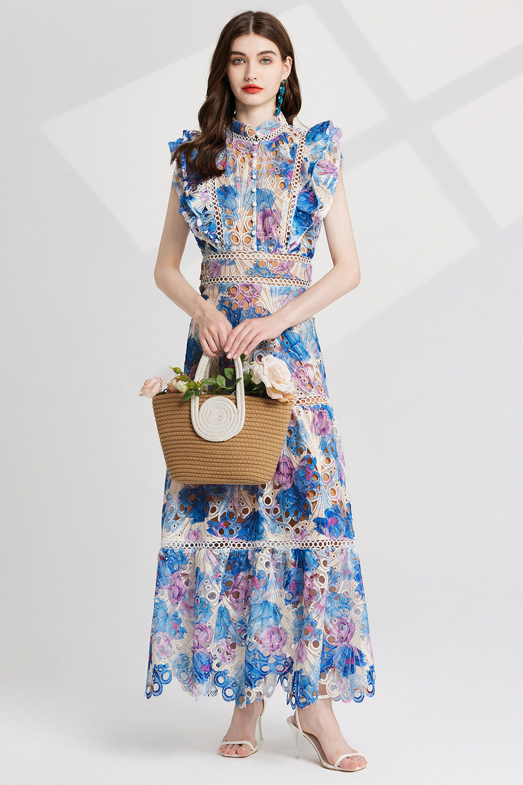 WOMEN FASHION MAXI DRESS BLUE FLORAL