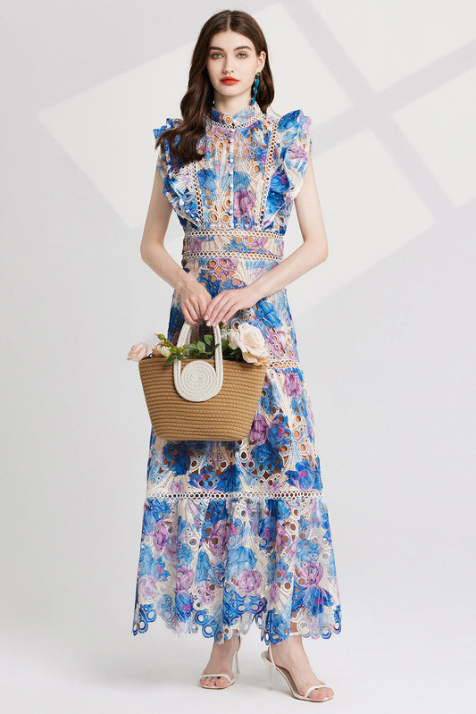 WOMEN FASHION MAXI DRESS BLUE FLORAL