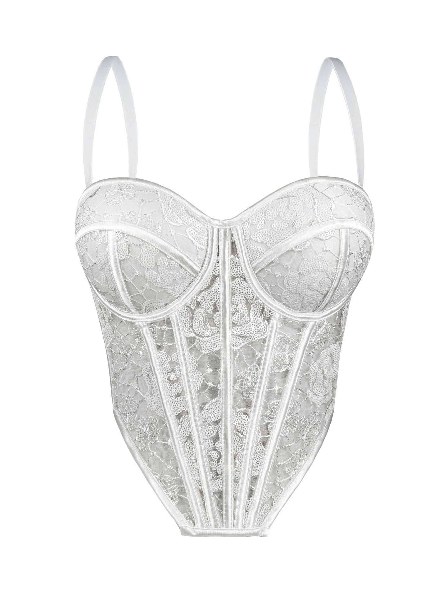 White lace corset on a white background