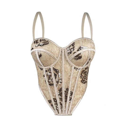 Sequined Floral Vintage-Style Lace Camisole Corset