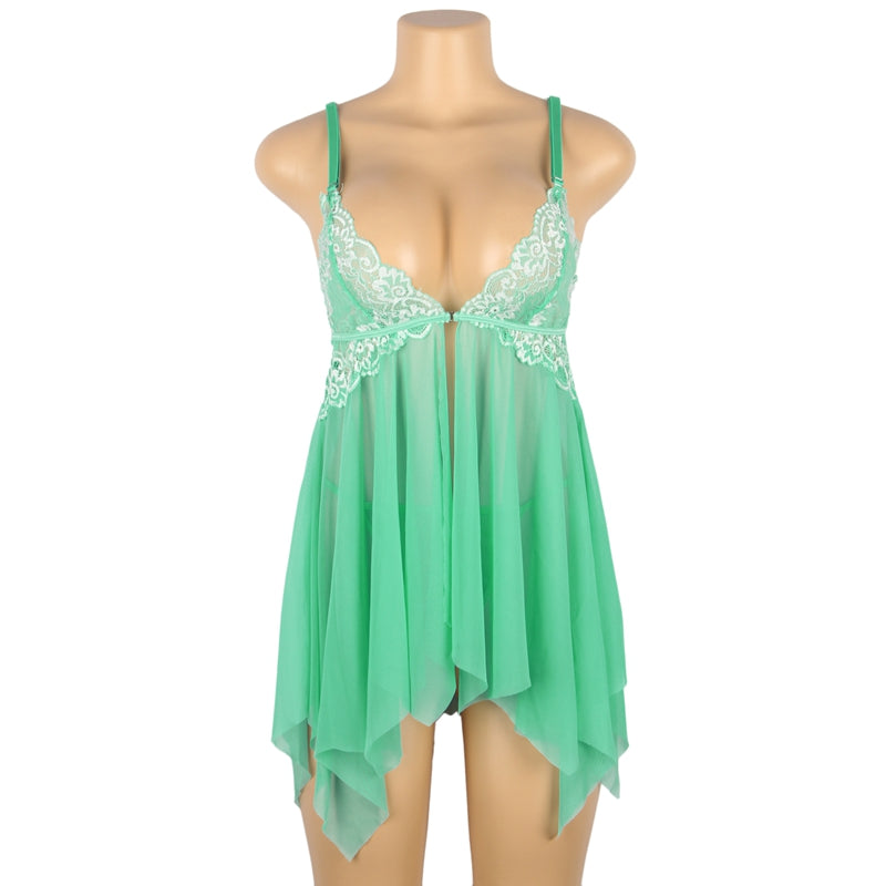 Flyaway Lace Cup Babydoll Set | Sheer Mesh Mint
