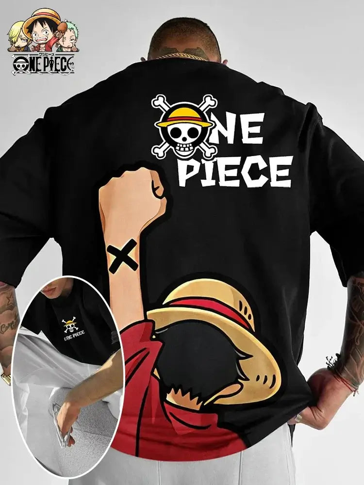 One Piece Graphic T-Shirt: Luffy & Zoro Oversized Streetwear Black B