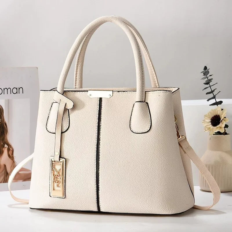 Women's PU Leather Tote Handbag – Zipper Closure Everyday Purse | 5 Colors Ivory white