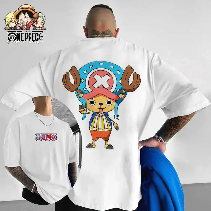 One Piece Graphic T-Shirt: Luffy & Zoro Oversized Streetwear White B
