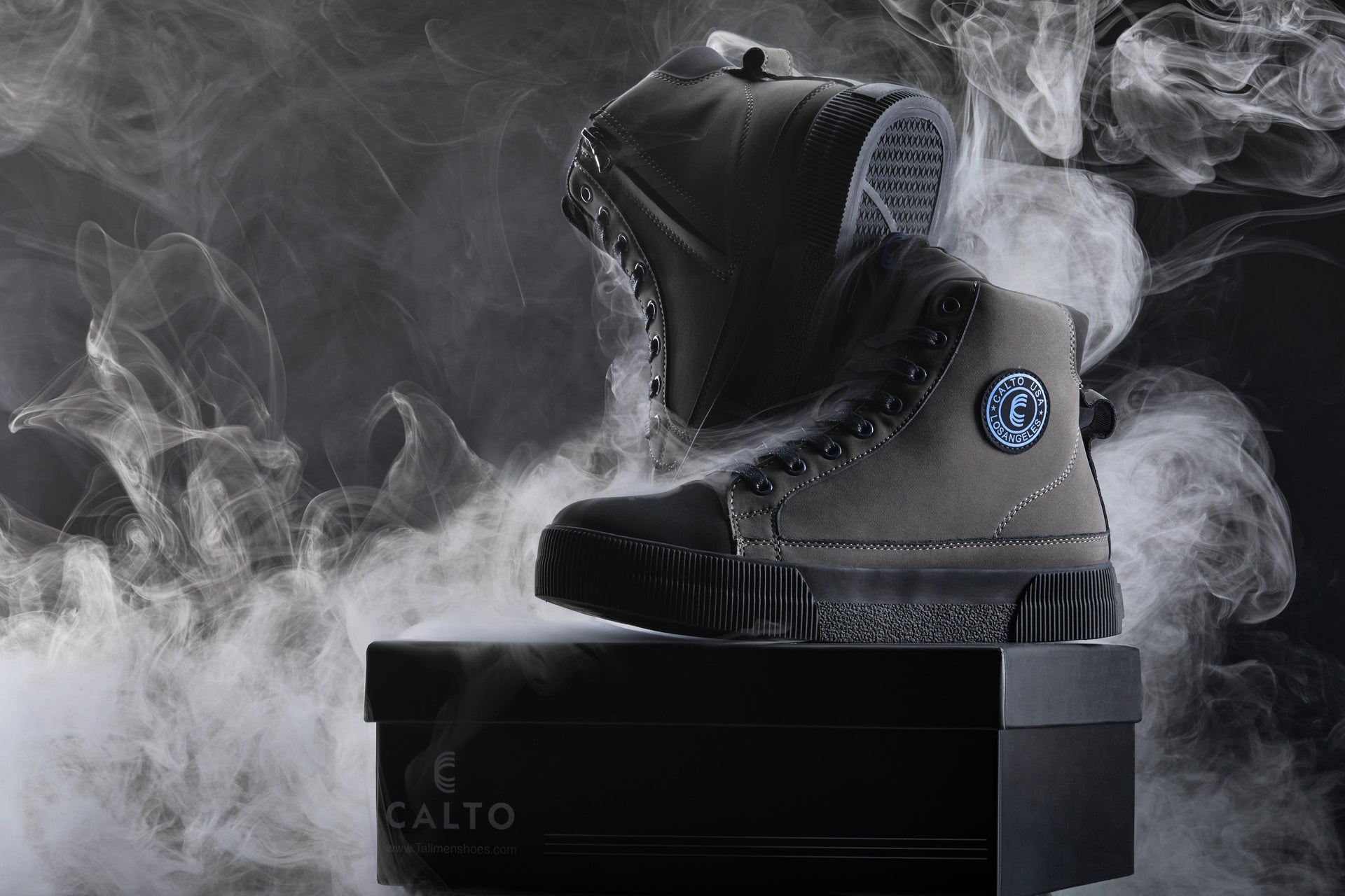 CALTO Men's Height-Increasing Cap Toe High Top Zip-Up Sneaker Boots in Grey